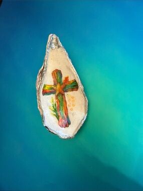 Rainbow Colored Cross Oyster Shell Trinket Dish
